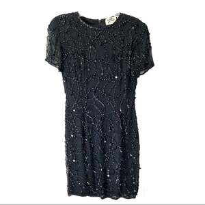 NiteLine Vintage Black Sequin Beaded Party Y2K Mini Dress size 6